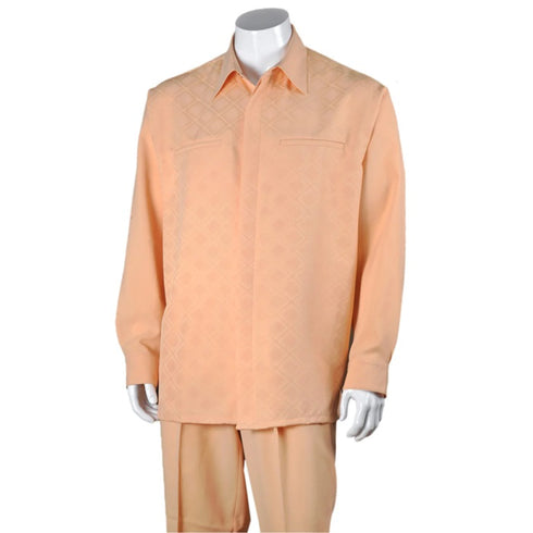 Men's 2 piece Sets Long sleeve diamond plaid walking suit in Blackpeach