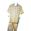 Men's 2 piece Sets Short sleeve summer walking suit in yellow plaid