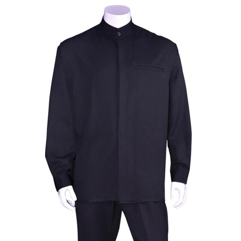 Men's 2 piece Sets long sleeve mandarin collar casual leisure set in navy