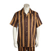 Men's 2 piece Sets short sleeve Bowling leisure set walking suit in Copper and brown wide stripe