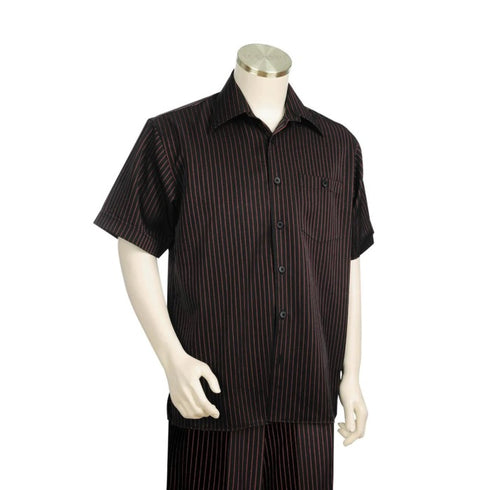 Men's 2 piece Sets short sleeve Leisure set walking suit in black and red stripe