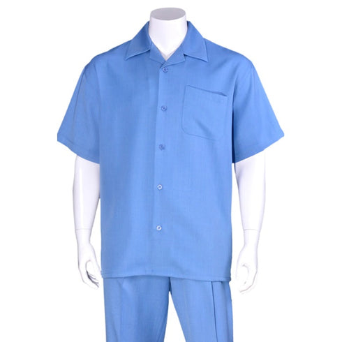 Men's 2 piece Sets short sleeve casual summer walking suit in solid blue