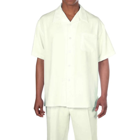 Men's 2 piece Sets short sleeve casual summer walking suit in solid cream