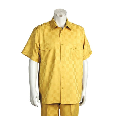Men's 2 piece Sets short sleeve leisure set walking suit in gold tonal