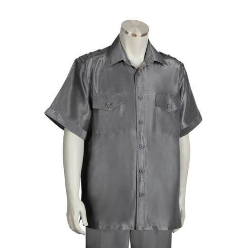Men's 2 piece Sets short sleeve leisure set walking suit in metallic charcoal grey