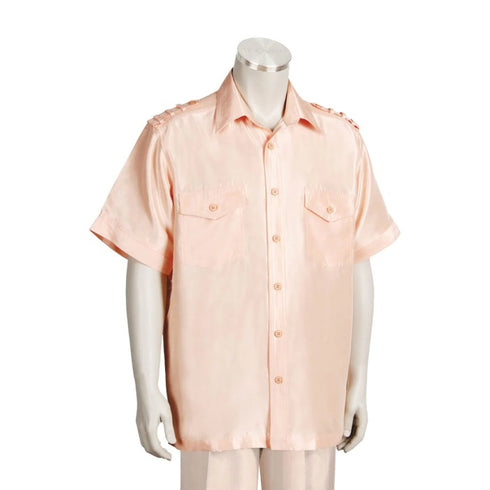 Men's 2 piece Sets short sleeve leisure set walking suit in metallic solid peach