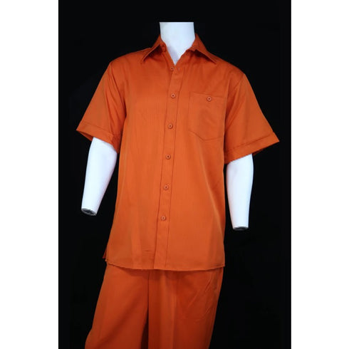 Men's 2 piece Sets short sleeve leisure walking suit in ribbed orange