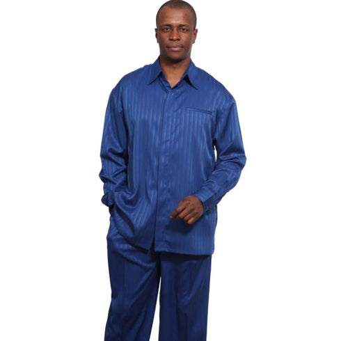 Men's 2 piece Sets tone Pinstripe leisure set walking suit in Royal Blue