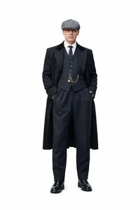 Men's Black Collar Viscose Lining Peaky Blinders Suit - Peaky Blinders Outfit + Overcoat + Hat (Peaky Blinder Custome)