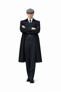 Men's Black Collar Viscose Lining Peaky Blinders Suit - Peaky Blinders Outfit + Overcoat + Hat (Peaky Blinder Custome)
