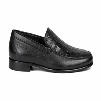 Men’s Black Genuine Crocodile and Calfskin Leather Slip-On Dress Shoes