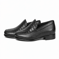Men’s Black Genuine Crocodile and Calfskin Leather Slip-On Dress Shoes