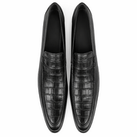 Men’s Black Genuine Crocodile and Calfskin Leather Slip-On Dress Shoes