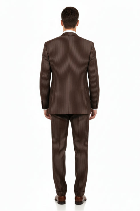 Men’s Brown Pinstripe 3-Piece Suit
