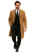 Men’s Camel Overcoat – Classic Single Breasted Wool Long Coat with Peak Lapel
