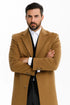 Men’s Camel Overcoat – Classic Single Breasted Wool Long Coat with Peak Lapel