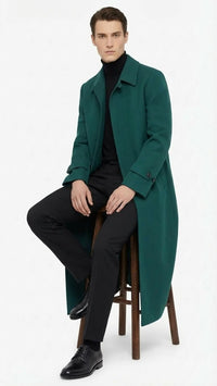 Men’s Full-Length Green Overcoat