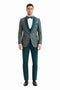 Men’s Green Splatter Print Prom Tuxedo – One Button Vintage Style with Shawl Lapel & Vest