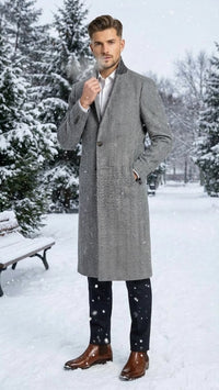 Men’s Grey Herringbone Overcoat