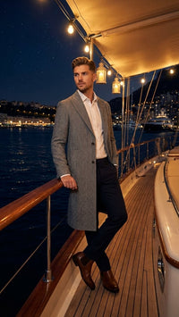 Men’s Grey Herringbone Overcoat