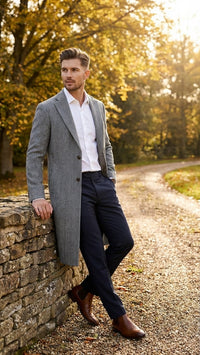 Men’s Grey Herringbone Overcoat