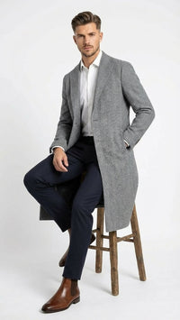 Men’s Grey Herringbone Overcoat