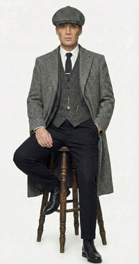 Men’s Grey Peaky Blinders Style Long Overcoat