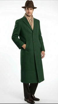 Men’s Hunter Green Full-Length Wool Overcoat