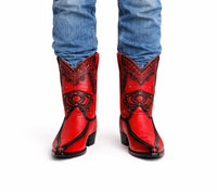 Men's King Exotic Genuine Sharkskin Boots 3x Toe Burnished Red (495v20912)