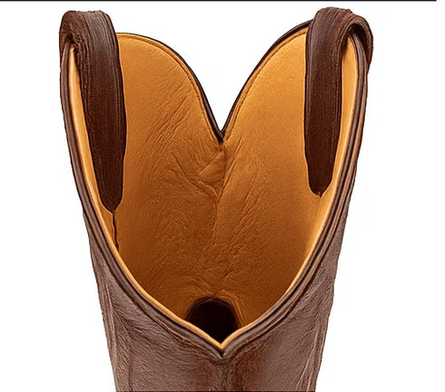 Men's King Exotic Ostrich Square Toe Boots With Saddle Handmade Brown (48170307)