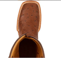 Men's King Exotic Ostrich Square Toe Boots With Saddle Handmade Brown (48170307)