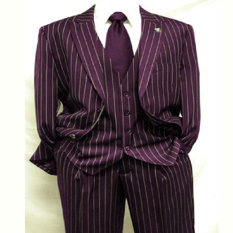 2 Buttons Black And Bold Chalk Gangster White Stripe Vested Big 1920 1930 Suit Flat Front Pants