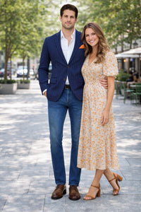Men's Navy And Bold White Pinstripe Designer Fashion Blazer