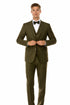Men’s Olive Green Vintage Tweed Wedding Suit – Two Button Jacket with Vest