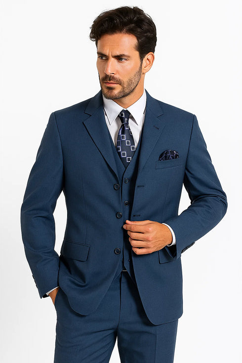 Men’s Saphire Steel Blue 3-Button Suit
