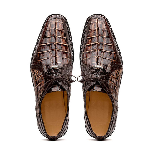 Marco Di Milano Caribe Men's Shoes Orix & Brown Exotic Hornback Crocodile Skin Derby Oxfords