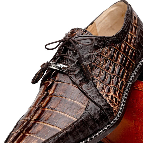 Marco Di Milano Caribe Men's Shoes Orix & Brown Exotic Hornback Crocodile Skin Derby Oxfords