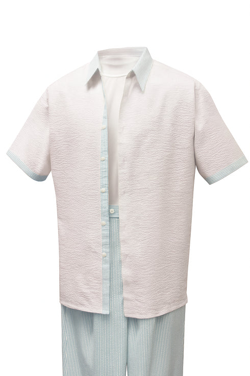 Men’s Sky Blue Two-Piece Short Sleeve Shirt and Pants Set – Casual Summer Outfit