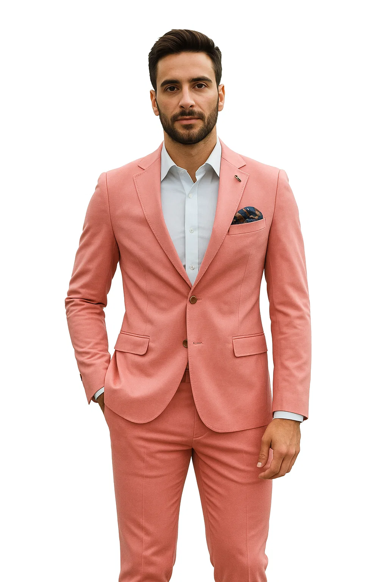 salmon dress shirt with tie Salmon Pink Stretch Men's Long Sleeve Shirt, S