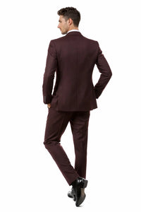 Men’s Two Button Vested Vintage Style Tweed Wedding Suit – Burgundy
