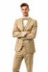 Men’s Two Button Vested Vintage Style Tweed Wedding Suit in Beige