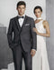 Mens Vested Slim Fit Two Button Trim Notch Tuxedo Charcoal - Mens Slim Fitted Tuxedo