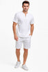 Men’s White Embroidered Short Set – Casual Summer Outfit with V-Neck Shirt and Matching Shorts