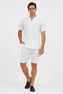 Men’s White Embroidered Short Set – Casual Summer Outfit with V-Neck Shirt and Matching Shorts