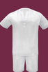 Men’s White Embroidered Short Set – Casual Summer Outfit with V-Neck Shirt and Matching Shorts