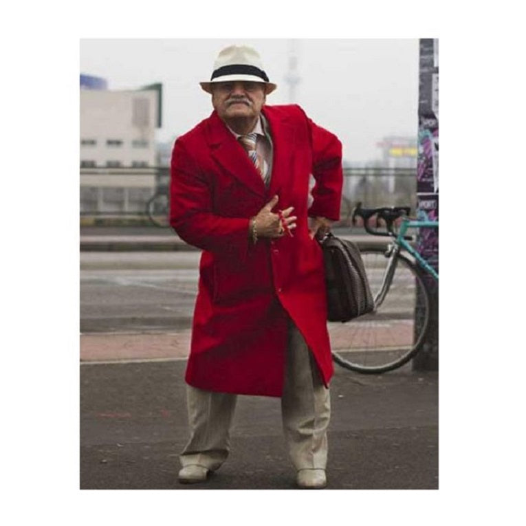 Red Mens Overcoat - Double Breasted Peacoat With Fur Collar