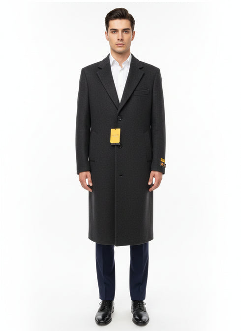 Mens Full Length Wool and Cashmere Overcoat - Winter Topcoats - Black Coat