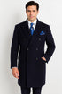 Navy Blue Overcoat - Blue Winter Topcoat - Fabric Double Breasted