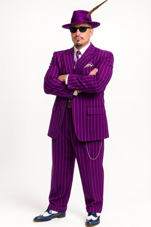 Purple Pinstripe Zoot Suit  3 Piece 1920s/1930s Gangster Outfit (Jacket and Pants and Vest)  Vintage Fashion