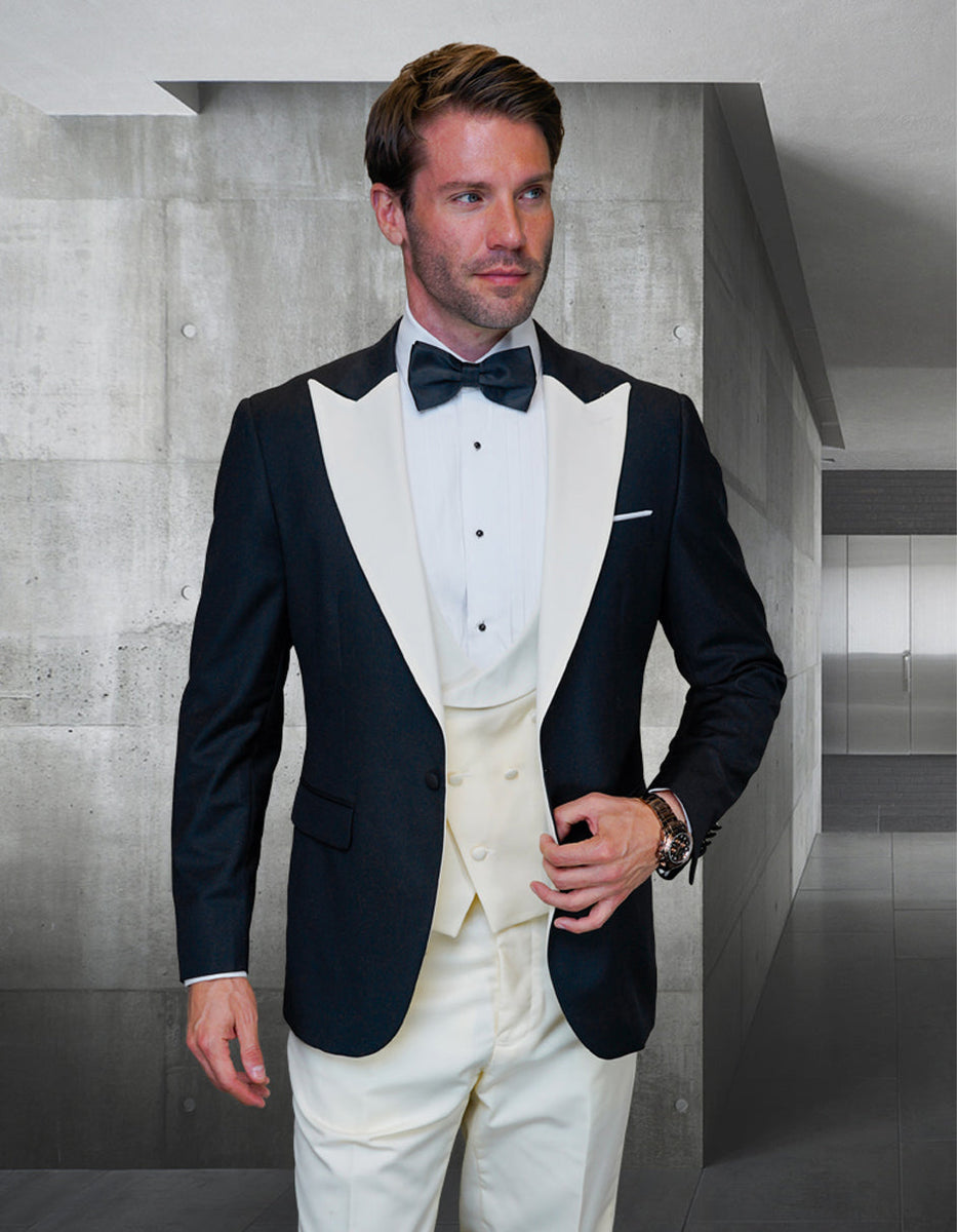 Mens Wool Vested Wide Contrast Peak Burgundy Wedding Tuxedo main image 1